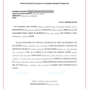 Carta de solicitud de visa para extranjero residente temporario (imagen 1)