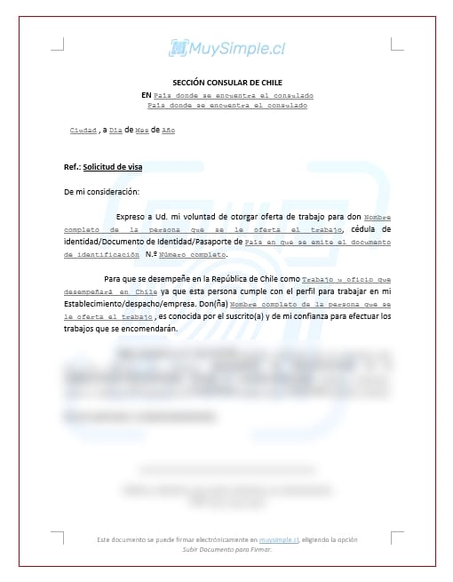 Carta Consulado Chile Oferta Trabajo Extranjero TOK FOK
