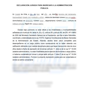 DECLARACION JURADA PARA INGRESAR A LA ADMINISTRACION PUBLICA